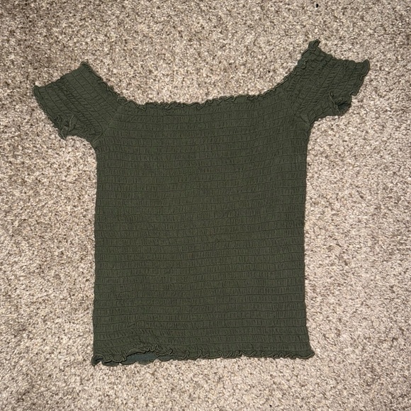 Hollister Smocked Olive Green Off Shoulder Top - Picture 1 of 5